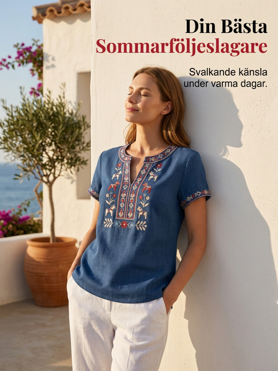 Women's retro Swedish Midsummer floral patchwork runner casual t-shirt