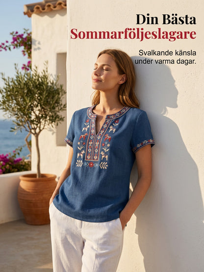 Women's retro Swedish Midsummer floral patchwork runner casual t-shirt