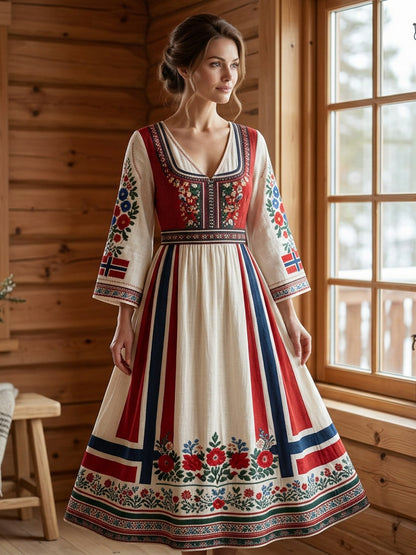 Women's dress in Nordic Scandinavian style with floral painting