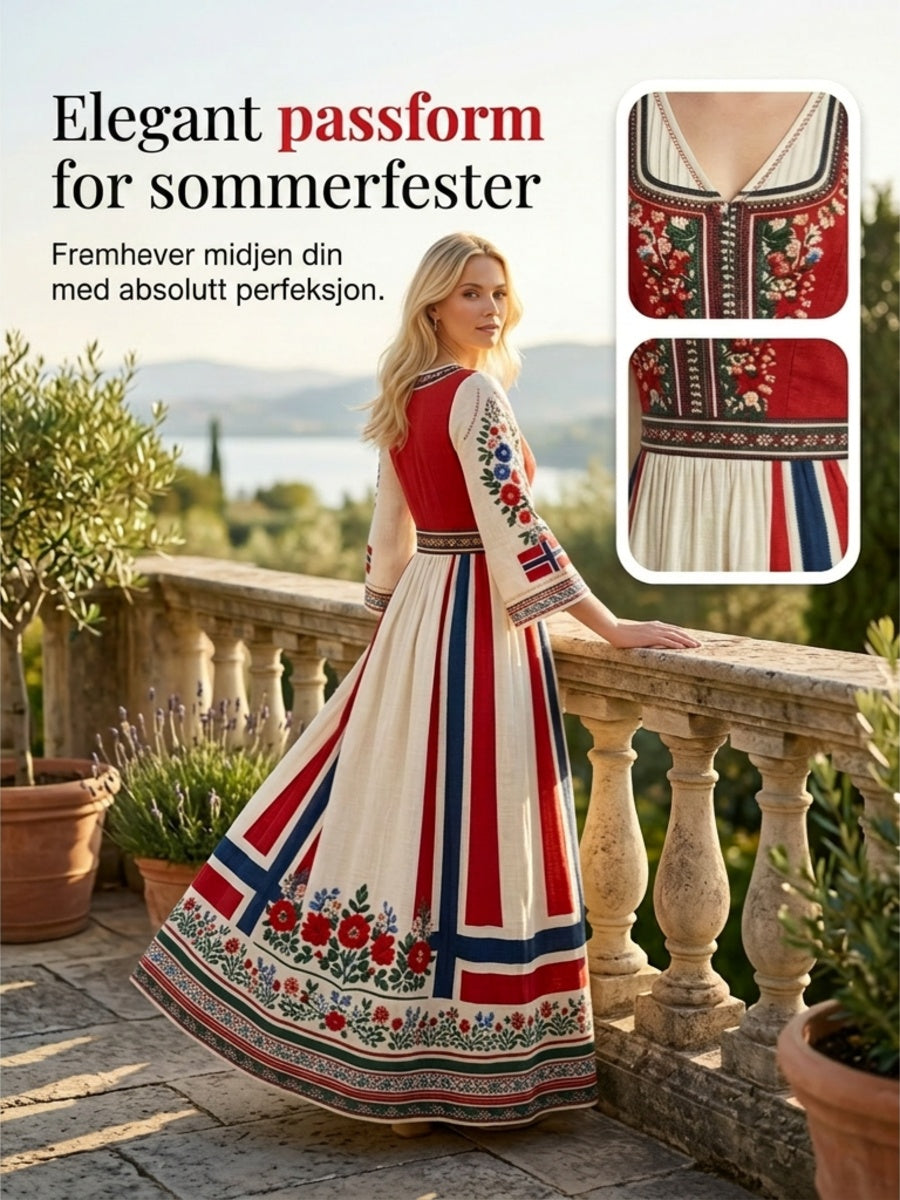 Women's dress in Nordic Scandinavian style with floral painting