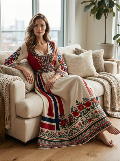Women's dress in Nordic Scandinavian style with floral painting