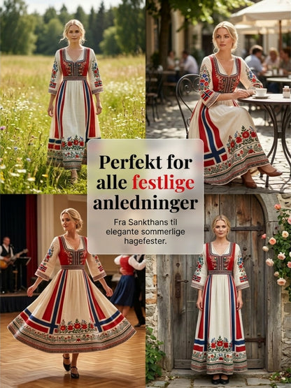 Women's dress in Nordic Scandinavian style with floral painting