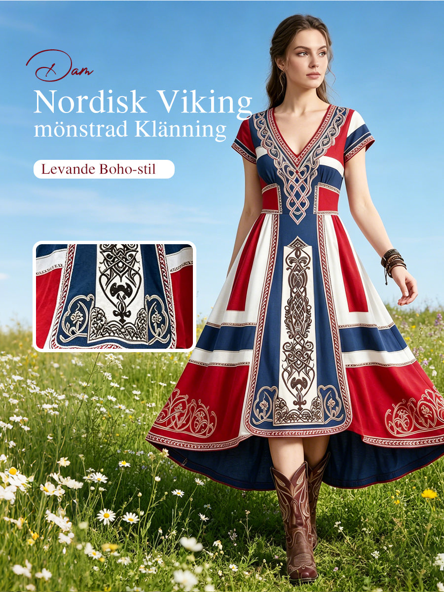 Women's dress in Nordic Viking style with printed art motif