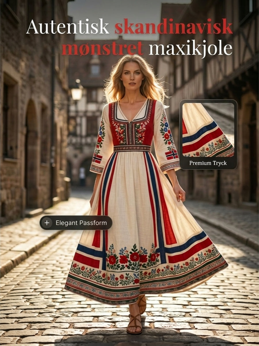Women's dress in Nordic Scandinavian style with floral painting