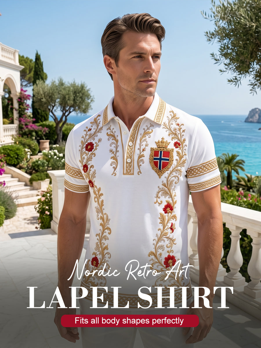 Men's Retro Nordic Style Norwegian Art Print Casual Polo Shirt