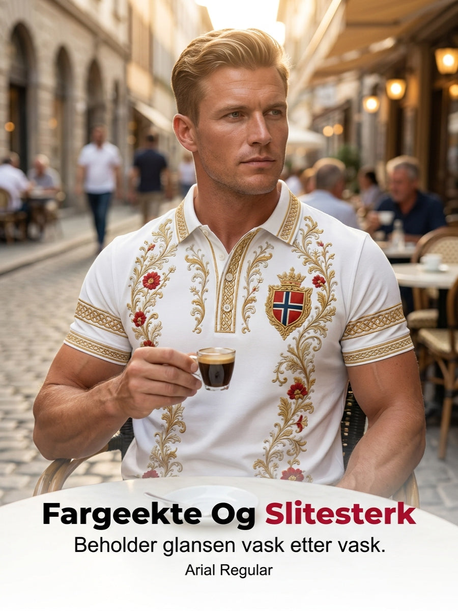Men's Retro Nordic Style Norwegian Art Print Casual Polo Shirt
