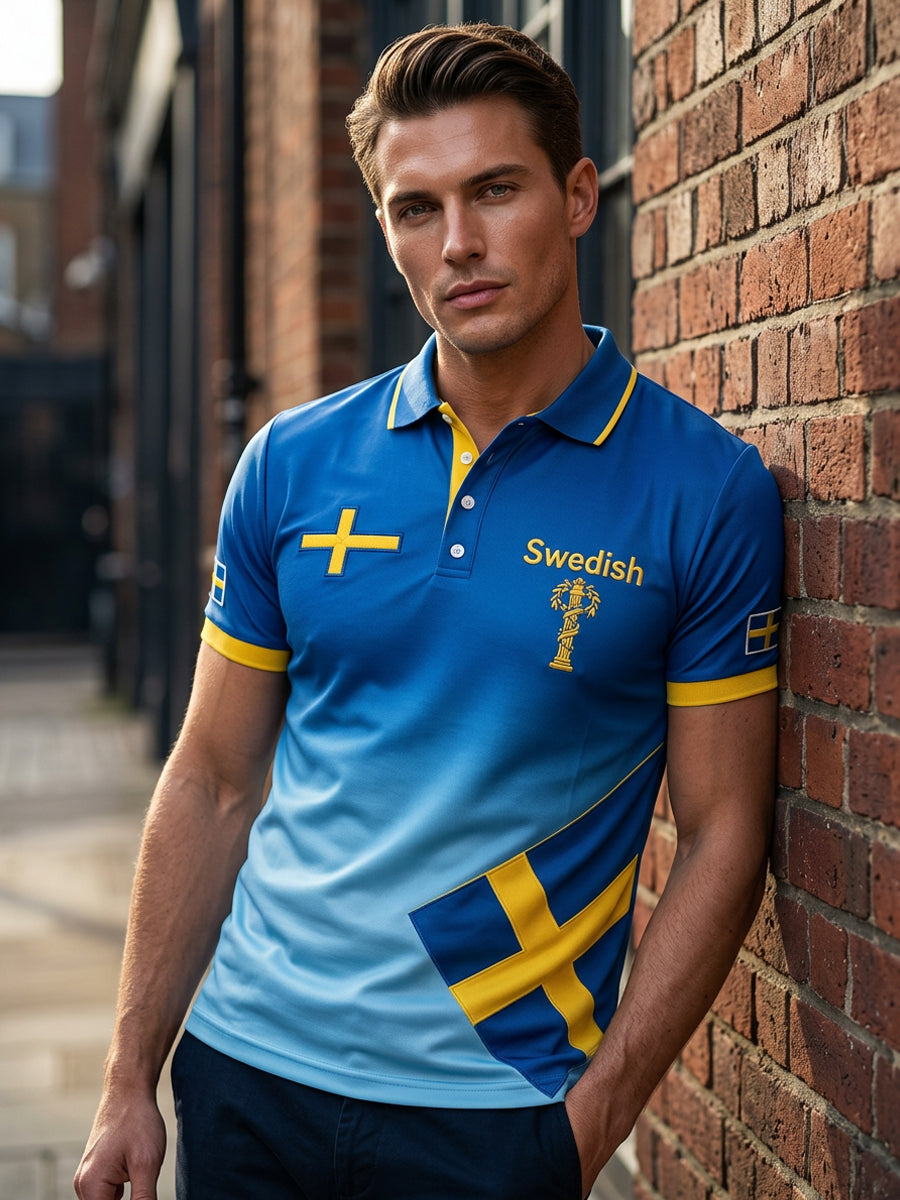 Retro Swedish Midsummer Patchwork Casual Polo Shirt