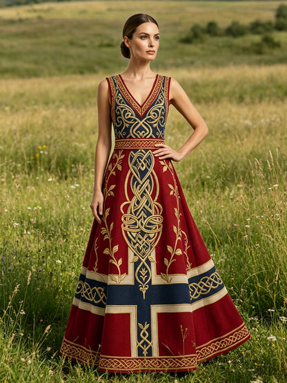 Women's Nordic Scandinavian Style Viking Art Print Dress