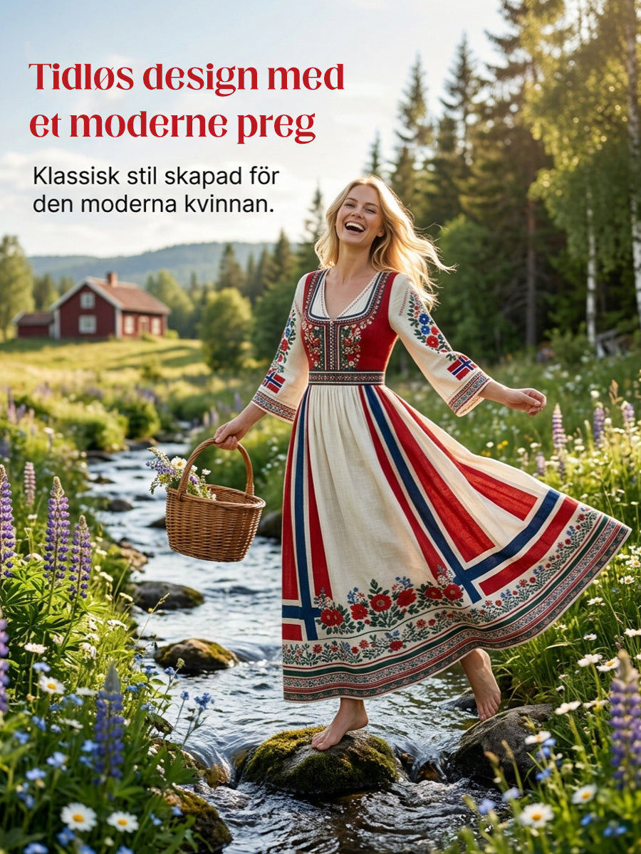 Women's dress in Nordic Scandinavian style with floral painting