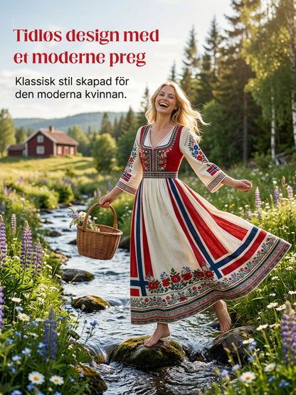 Women's dress in Nordic Scandinavian style with floral painting