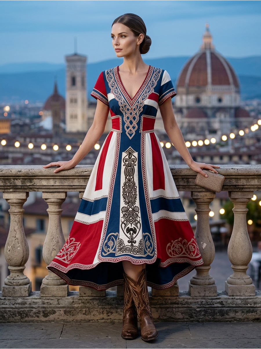 Women's dress in Nordic Viking style with printed art motif