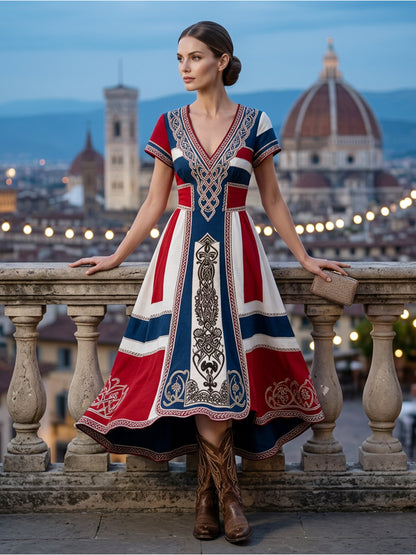 Women's dress in Nordic Viking style with printed art motif