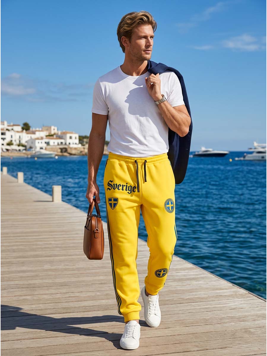 Men's Retro Viking Swedish Football Flag Patterned Casual Shorts