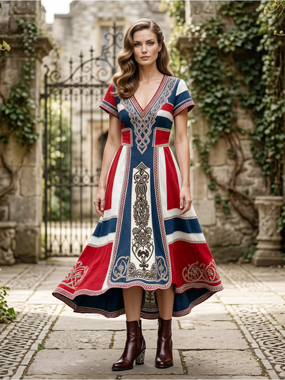 Women's dress in Nordic Viking style with printed art motif