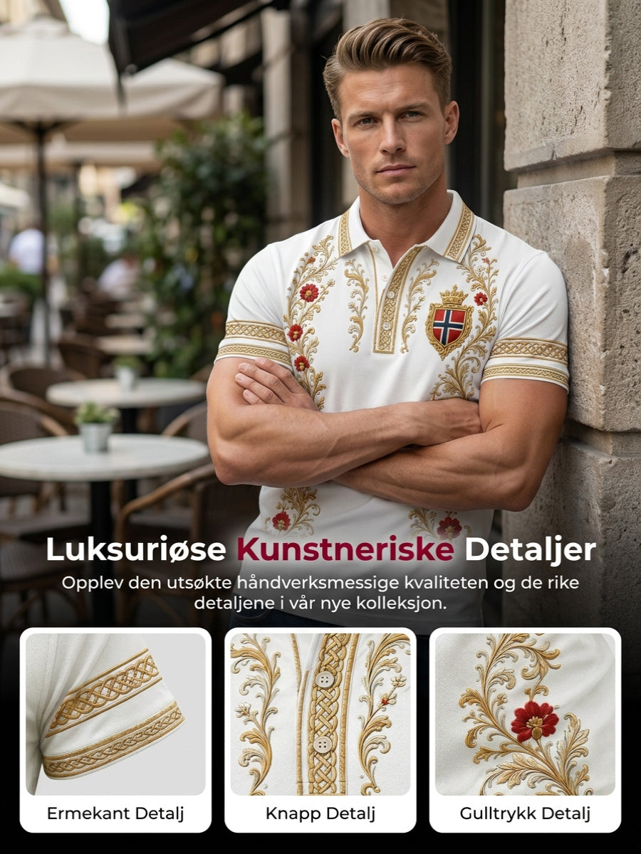 Men's Retro Nordic Style Norwegian Art Print Casual Polo Shirt