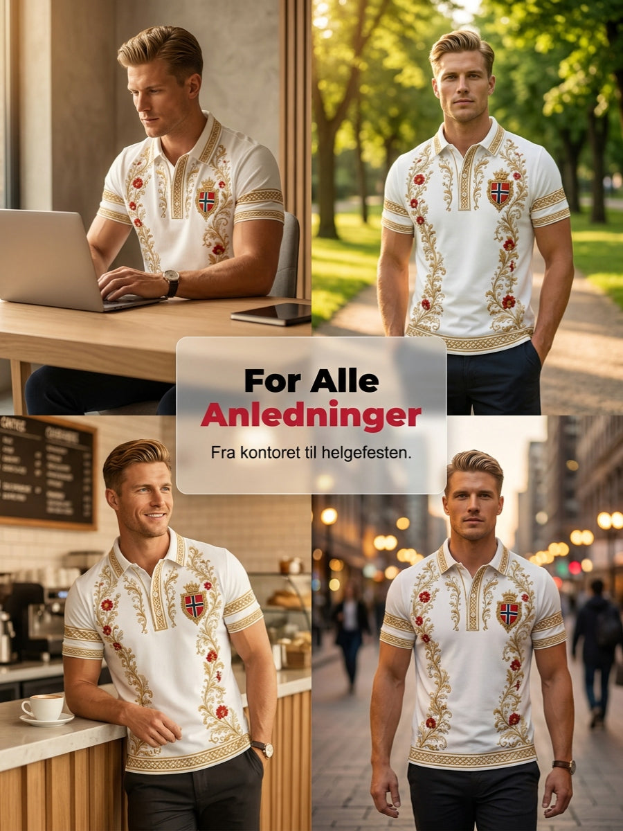 Men's Retro Nordic Style Norwegian Art Print Casual Polo Shirt