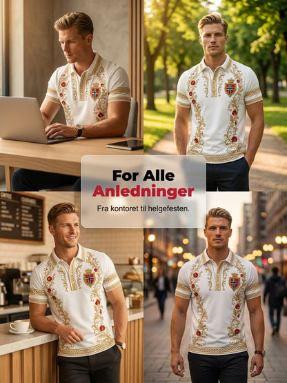 Men's Retro Nordic Style Norwegian Art Print Casual Polo Shirt