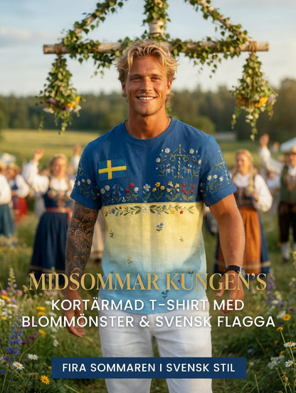 Herrretro svensk midsommarfolkalinsk bomull-linne t-shirt med korta ärmarna