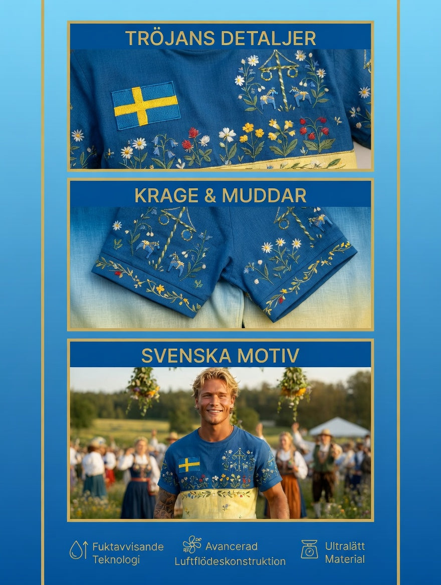 Herrretro svensk midsommarfolkalinsk bomull-linne t-shirt med korta ärmarna