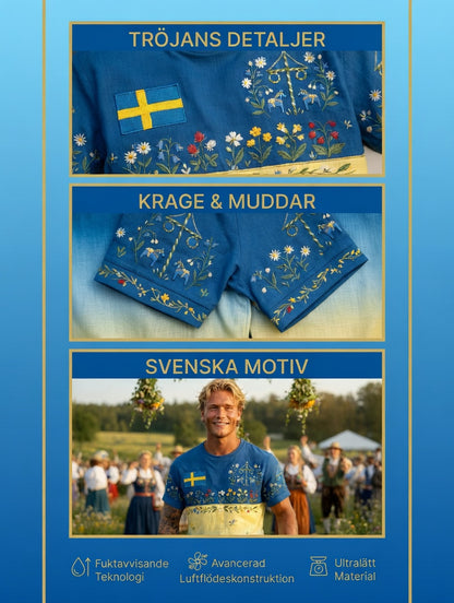 Herrretro svensk midsommarfolkalinsk bomull-linne t-shirt med korta ärmarna