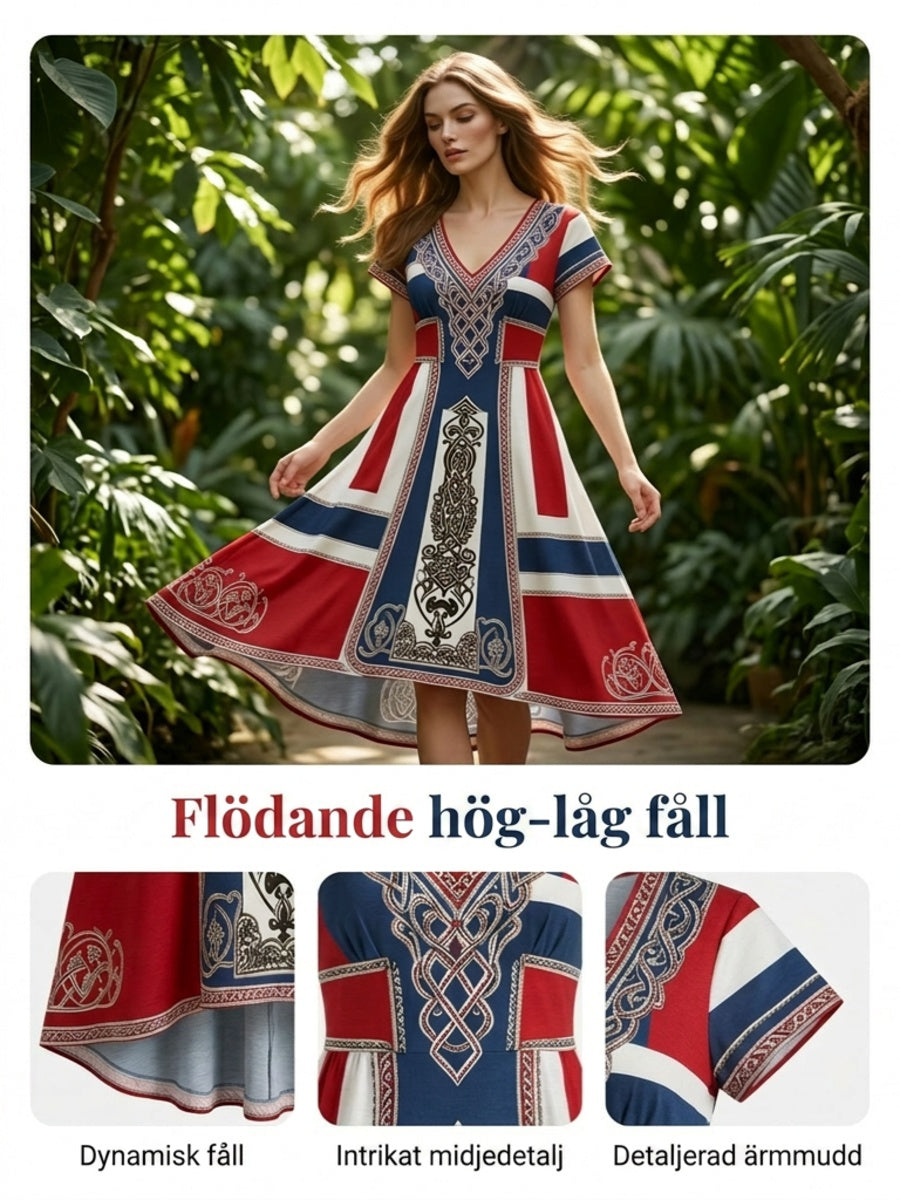 Women's dress in Nordic Viking style with printed art motif