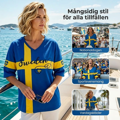 Women's jersey with a printed pattern and V-neck