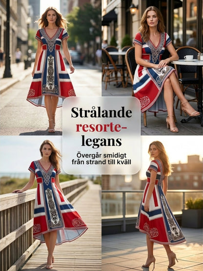 Women's dress in Nordic Viking style with printed art motif