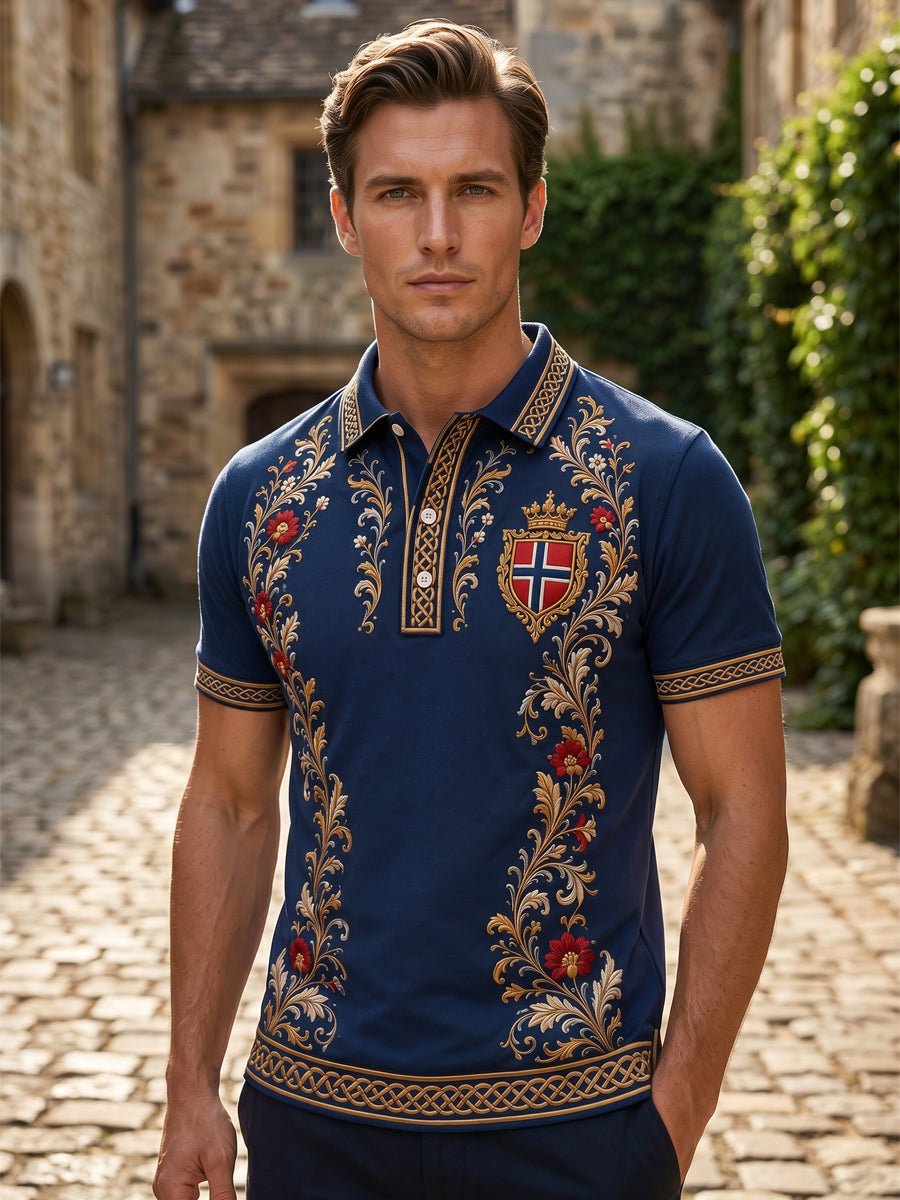 Men's Retro Nordic Style Norwegian Art Print Casual Polo Shirt