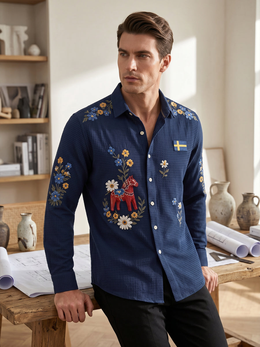 Men's Midsummer Floral Long-Sleeved Shirt