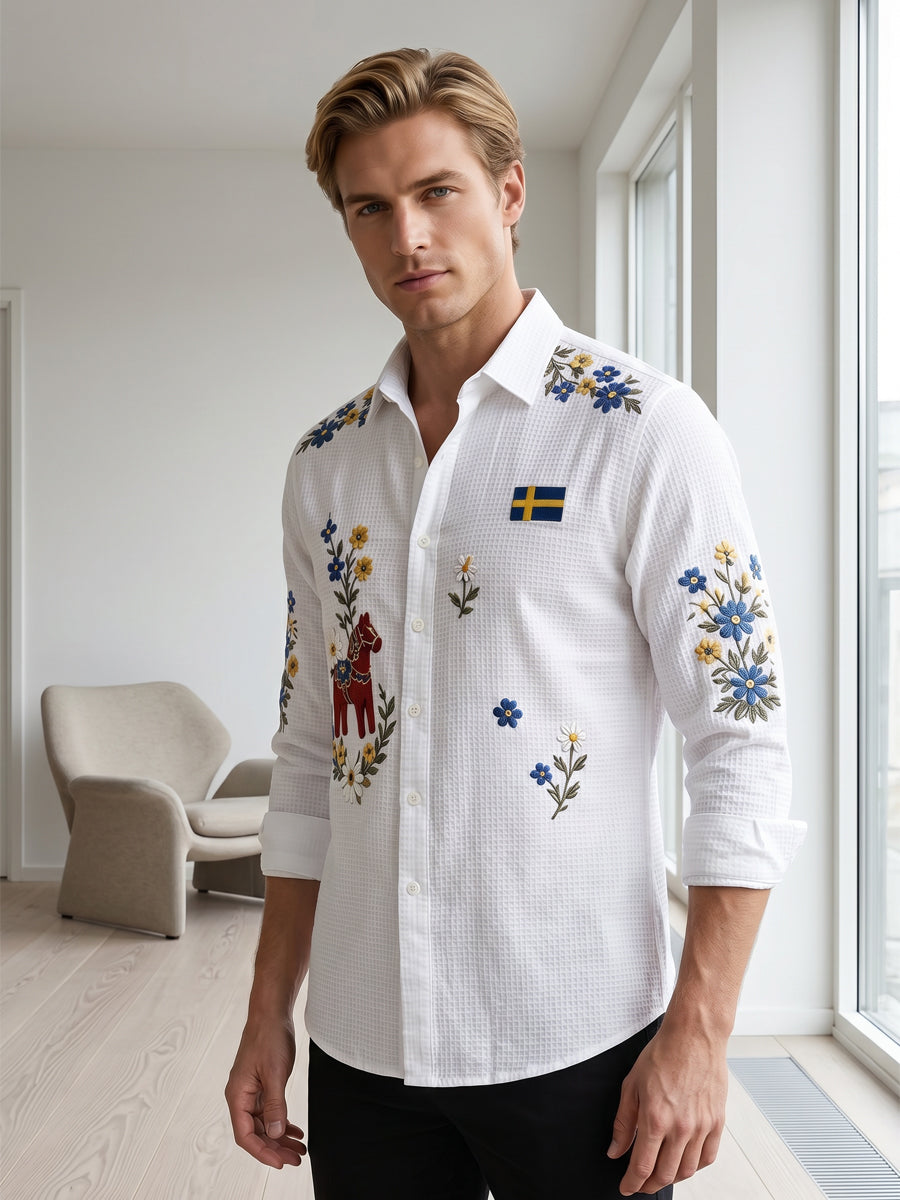 Men's Midsummer Floral Long-Sleeved Shirt