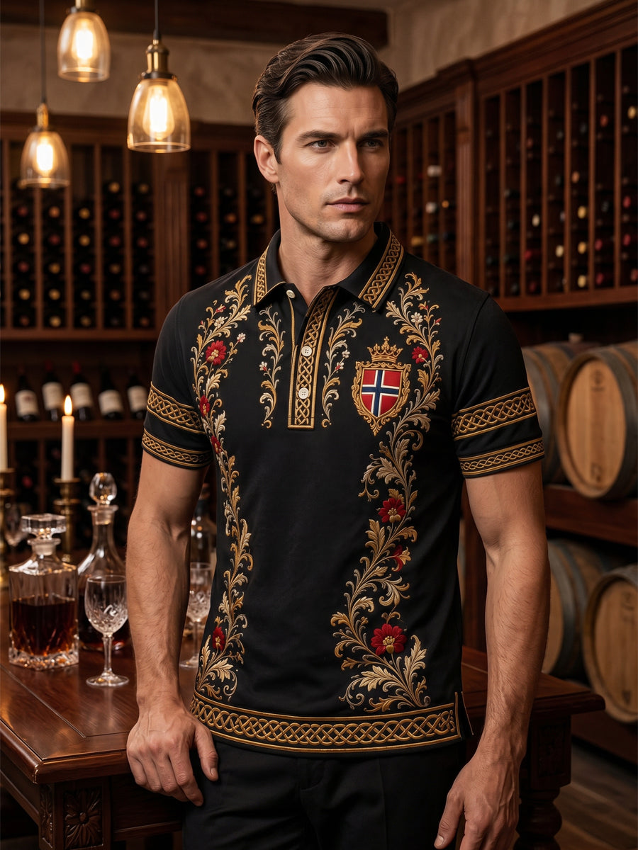 Men's Retro Nordic Style Norwegian Art Print Casual Polo Shirt