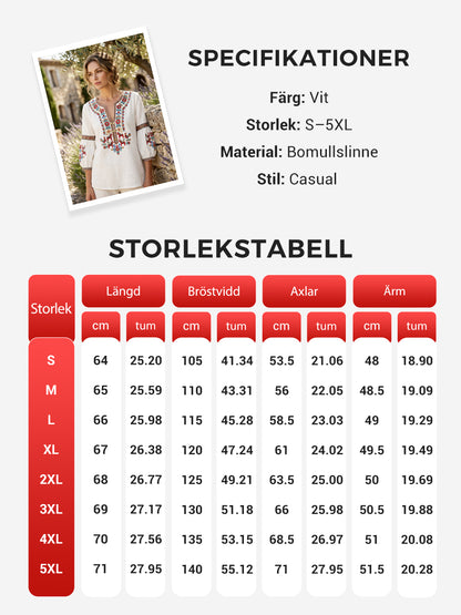 Women's vintage-style blouse, inspired by the Swedish Midsummer tradition, in cotton and linen fabric