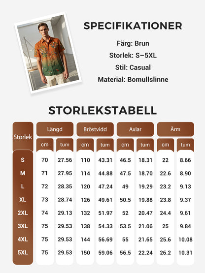 Men's retro-style shirts with Swedish Midsummer and folk costume motifs in cotton-linen, short-sleeved