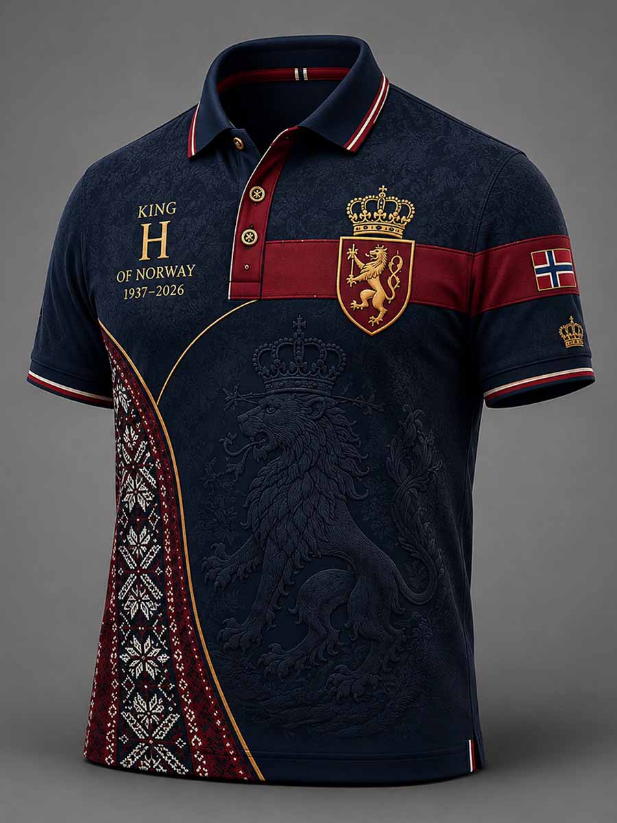 Herrepolotrøye med minneprint av Kong Harald V