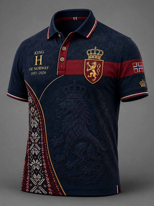 Herrepolotrøye med minneprint av Kong Harald V