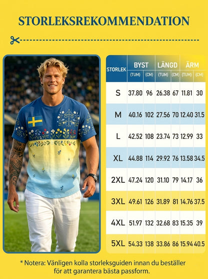 Herrretro svensk midsommarfolkalinsk bomull-linne t-shirt med korta ärmarna