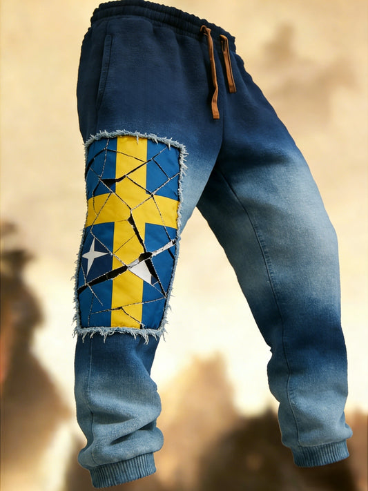 Men's Vintage Swedish Badge Art Printed Trousers