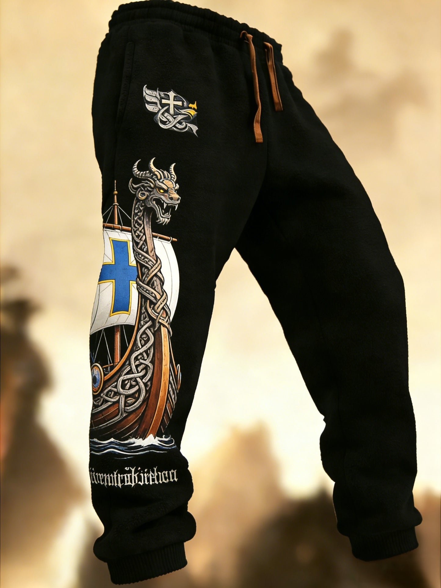 Men's Retro Swedish Flag Patch Casual Trousers