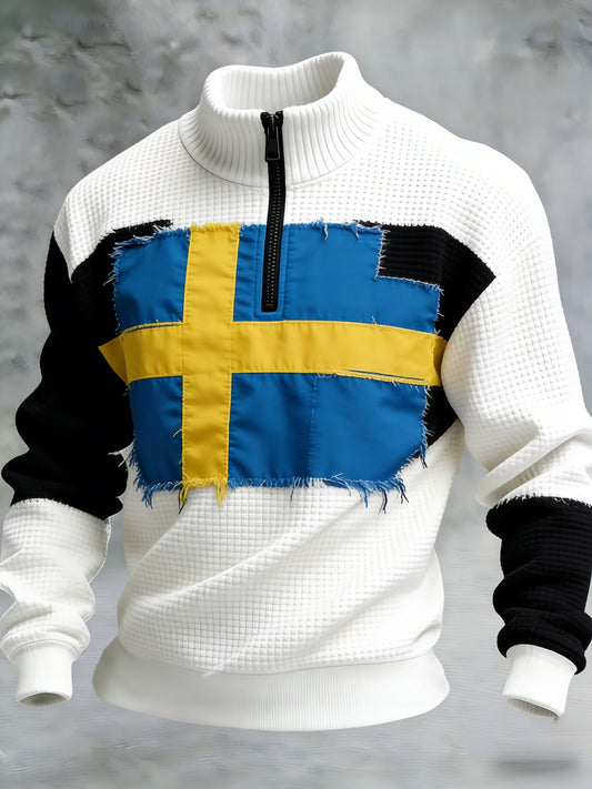 Men's Retro Swedish Trays Art Printed Waffle Sweaters
