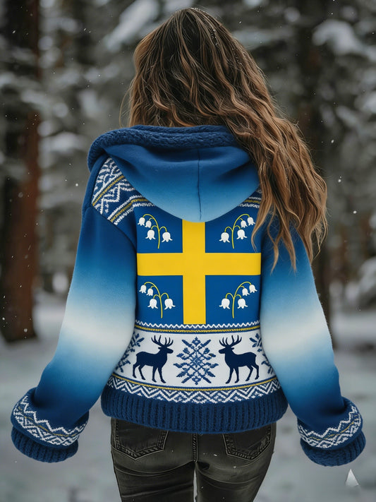 Kvinnor Retro Viking Svensk flaggmärke Casual Jacka