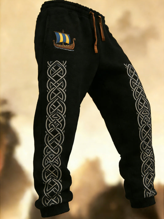 Men's Retro Swedish Flag Patch Casual Trousers