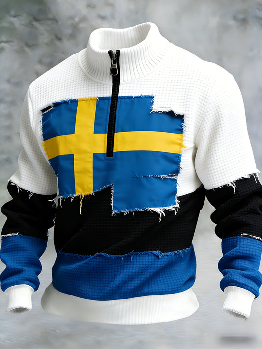 Men's Retro Swedish Trays Art Printed Waffle Sweaters