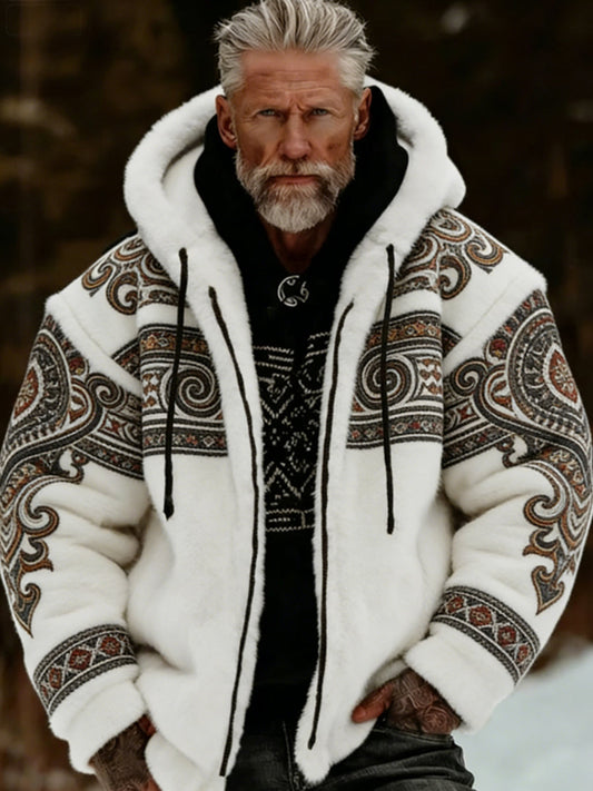 Men's Viking Celtic Art Plush Cozy Warm Zipper Jacket