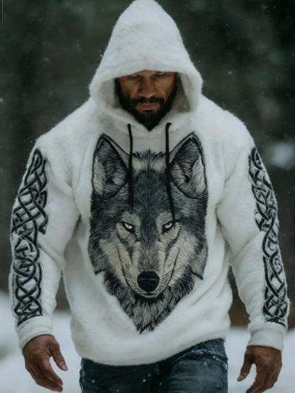 Men's Viking Vintage Wolf Celtic Flannel Warm Hoodie.