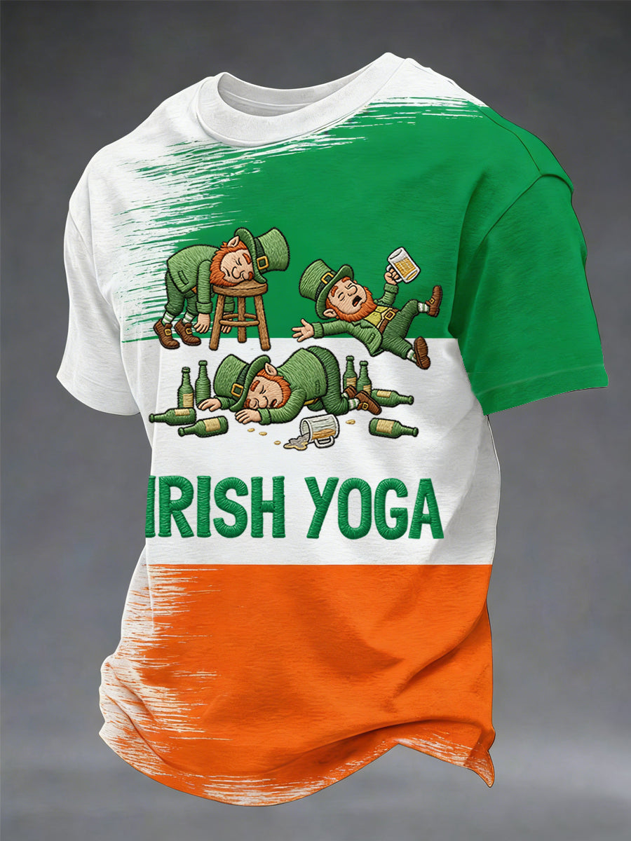 Mäns roliga St. Patrick's Day Irish Yoga Print Casual Tee