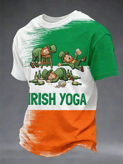 Mäns roliga St. Patrick's Day Irish Yoga Print Casual Tee