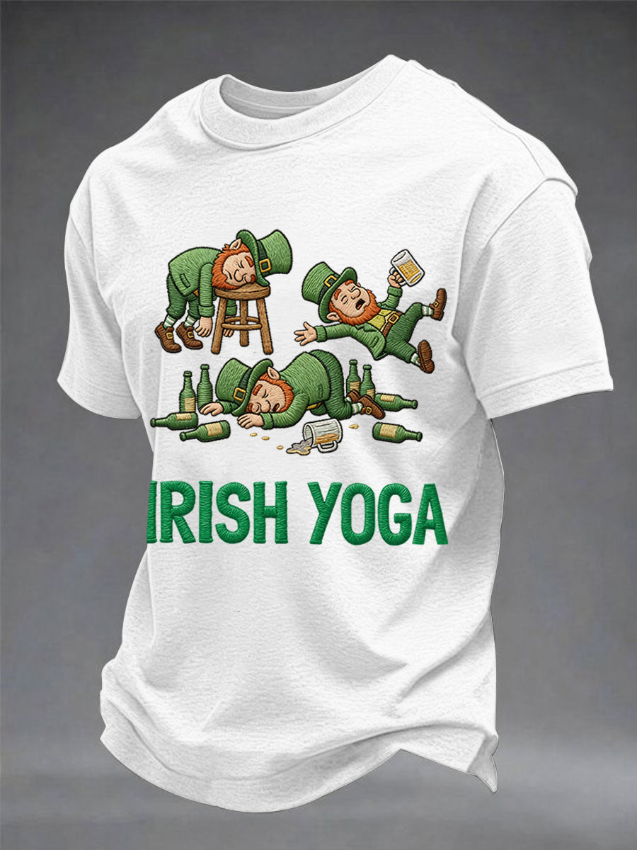 Mäns roliga St. Patrick's Day Irish Yoga Print Casual Tee