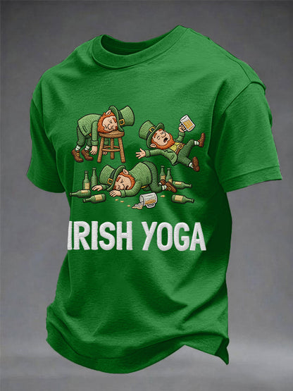 Mäns roliga St. Patrick's Day Irish Yoga Print Casual Tee