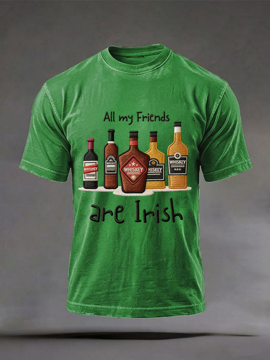 Men's Funny St Patrick's Day All My Friends Are Irish Printed Casual Tee