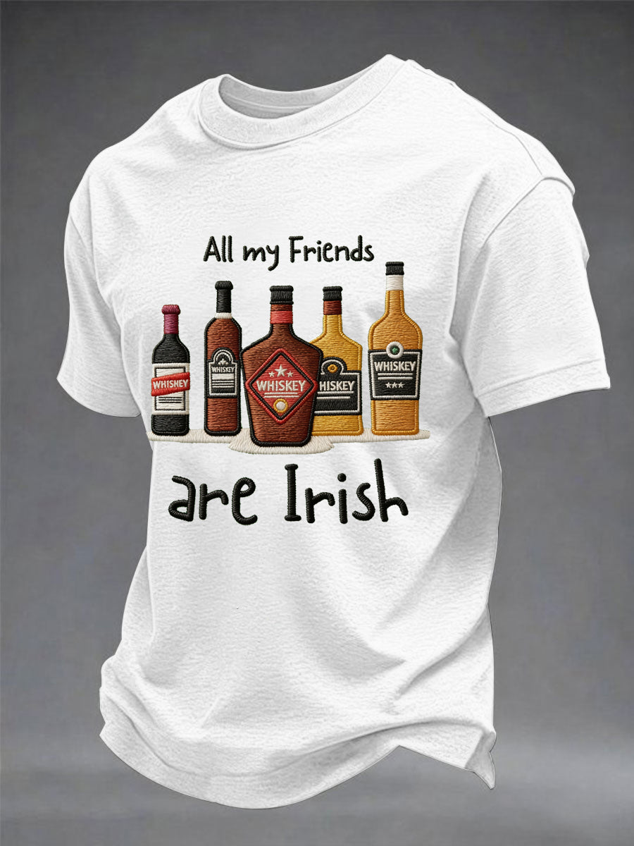 Men's Funny St Patrick's Day All My Friends Are Irish Printed Casual Tee